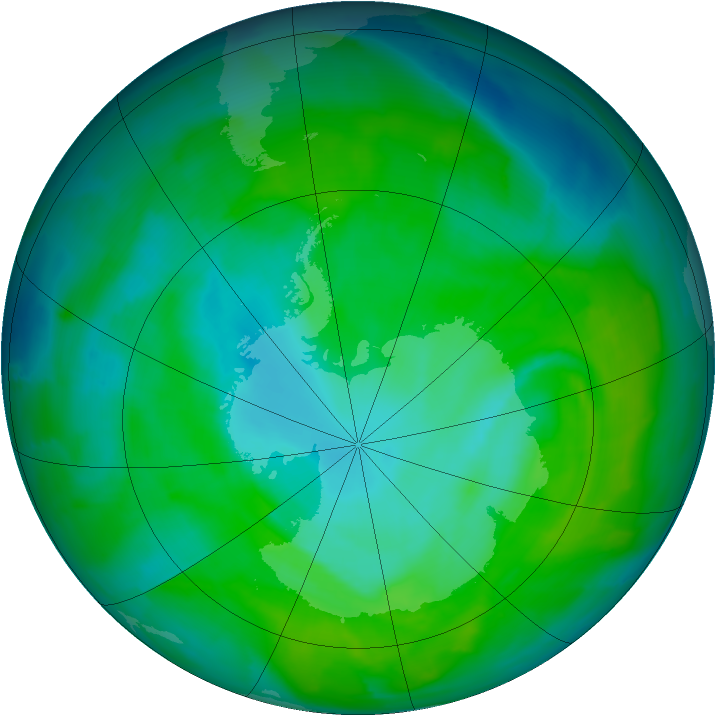 Antarctic ozone map for 23 December 2014